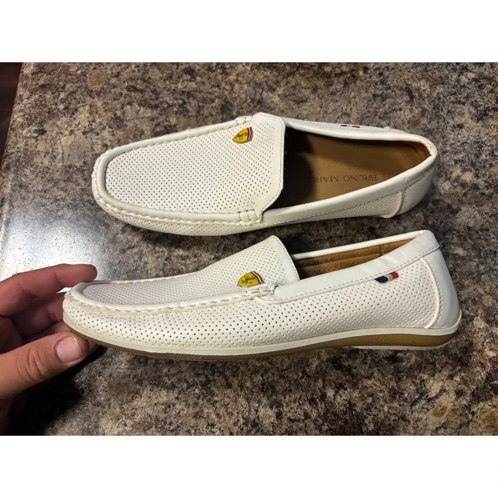 Bruno Marc Mens BUSH-02 Perforated Driving Loafers White Size 8.5 Slip On Shoes
